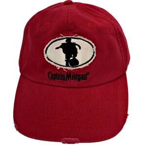 Captain Morgan Rum Red Distressed Adjustable Baseball Hat Cap